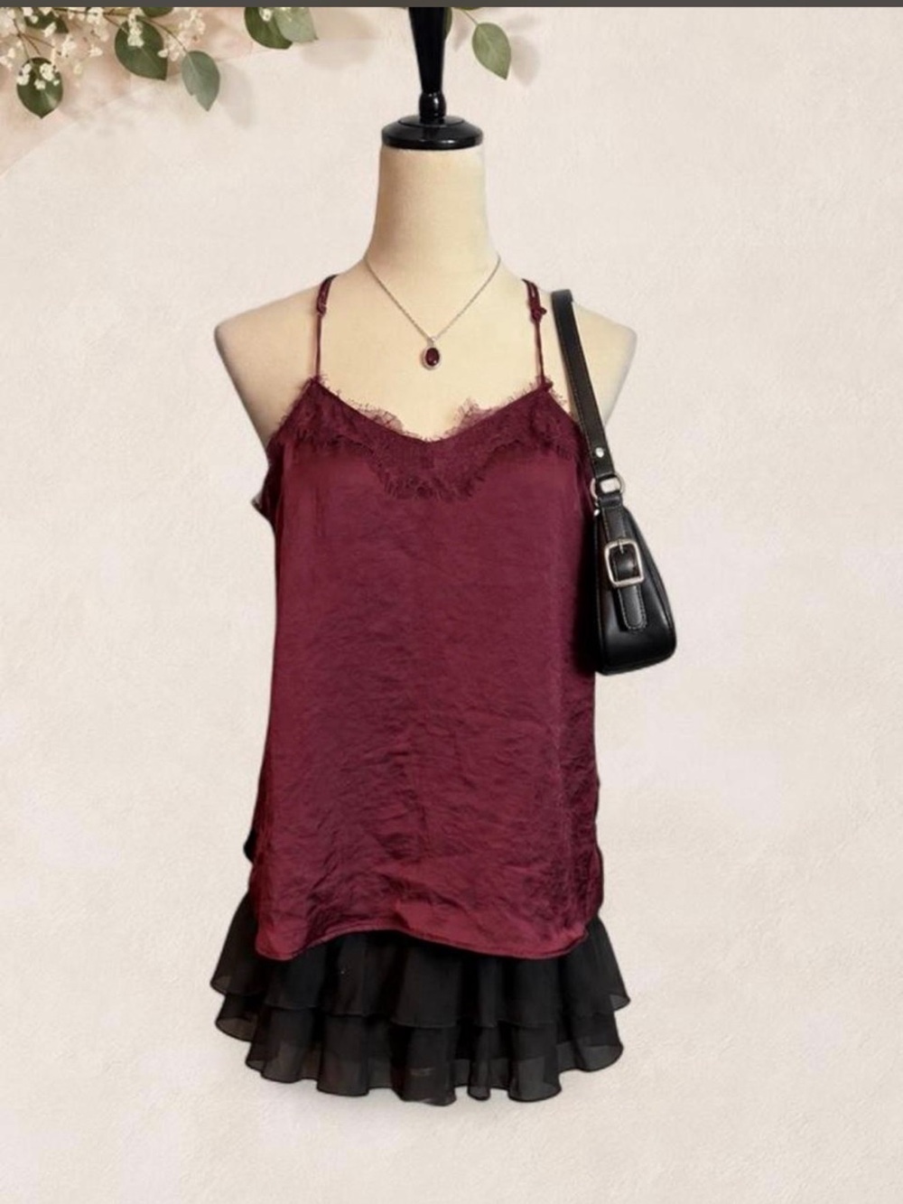Nine West Wine Lace-Trim Satin Camisole